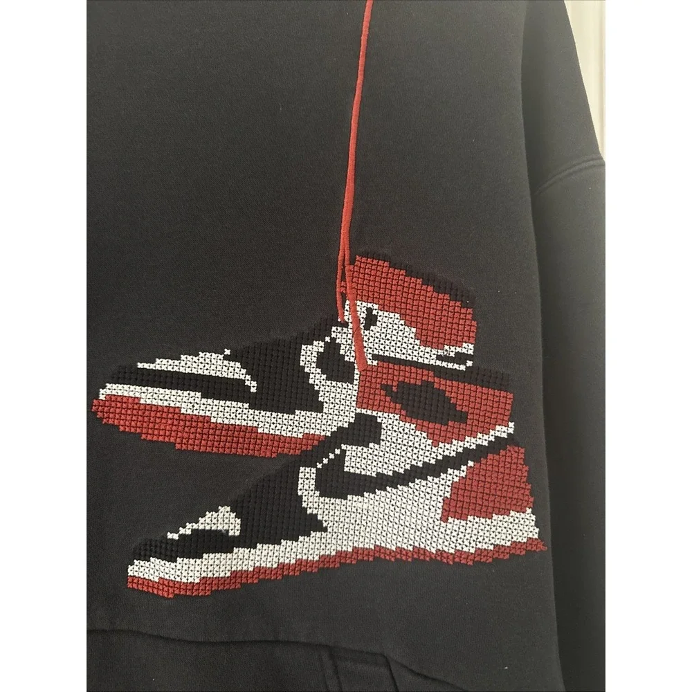 Nike Air Jordan VTG Jumpman Holiday Black L Hoodie Embroidered High Tops 90s Y2K